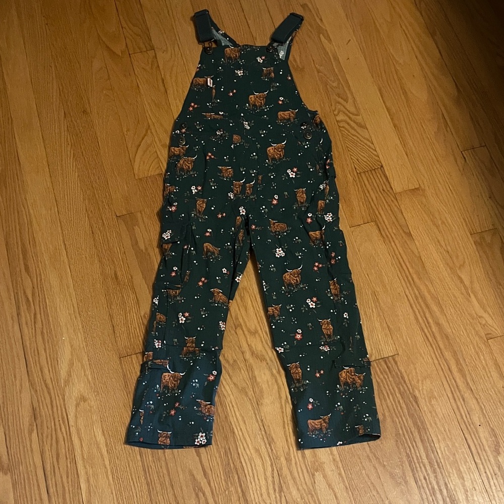 Green Overalls with Highland Cow Print